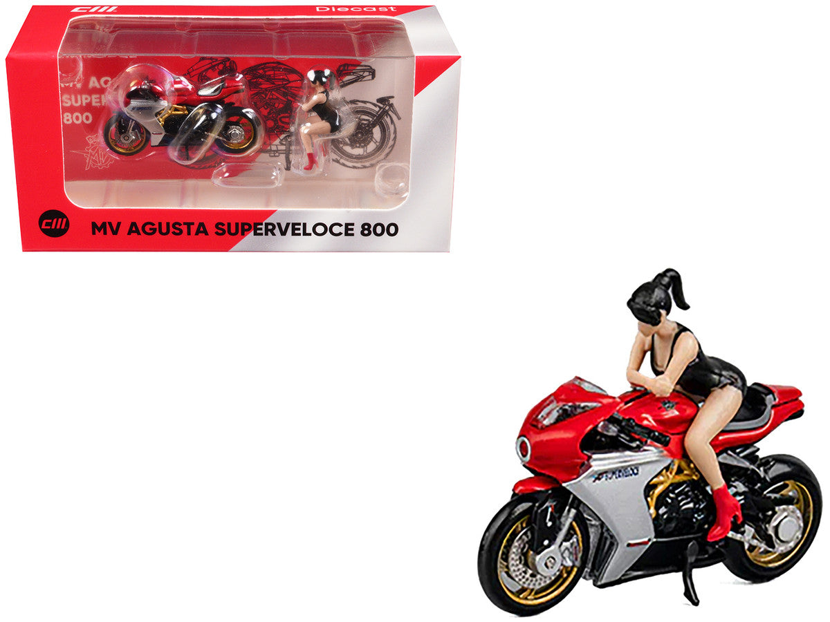 MV Agusta Superveloce 800 Motorcycle Red and Silver with Figure 1/64 Diecast Model by CM Model-4