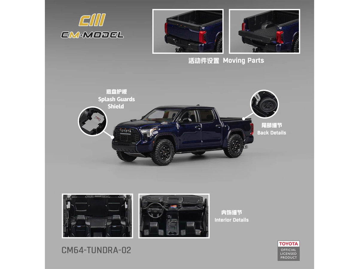 Toyota Tundra Pickup Truck Dark Blue Metallic 1/64 Diecast Model Car by CM Model-2
