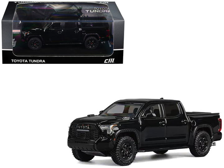 Toyota Tundra Pickup Truck Black 1/64 diecast model by CM Models in premium display case.