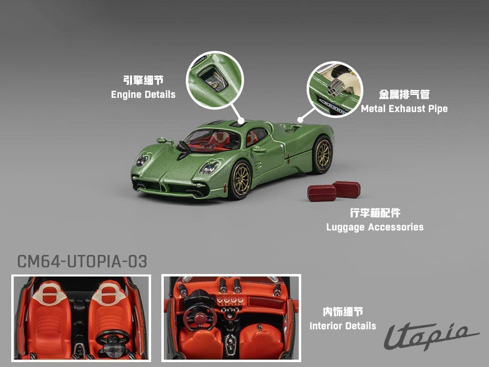 Pagani Utopia Green Metallic 1/64 Diecast Model Car by CM Model-1