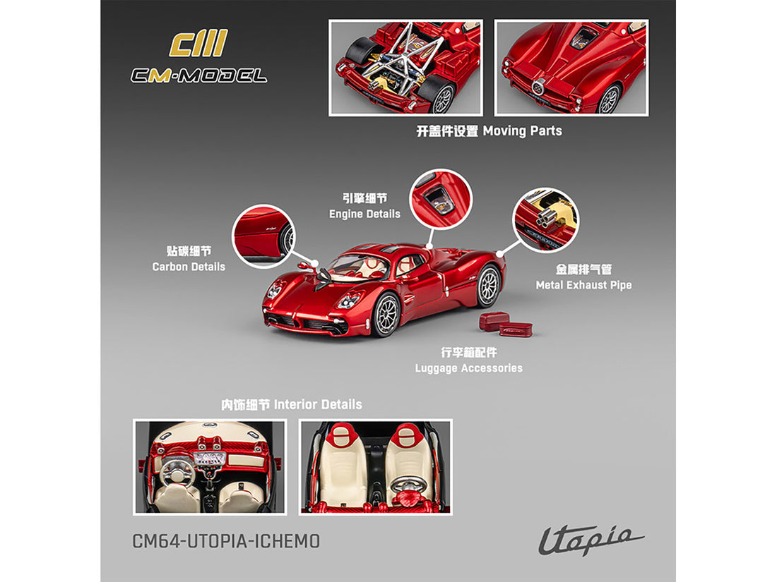Pagani Utopia Red Metallic with Red Carbon Top 1/64 Diecast Model Car by CM Model 4