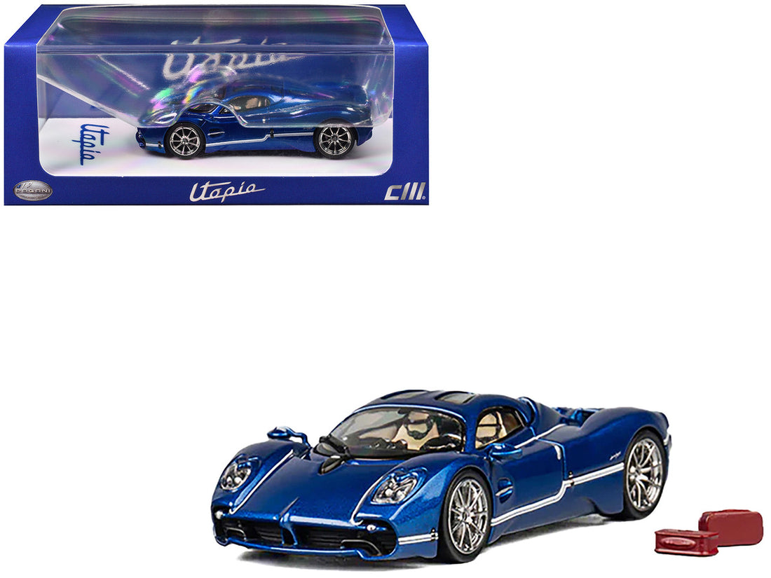 Pagani Utopia Blue Metallic with White Stripes 1/64 Diecast Model Car by CM Model-0
