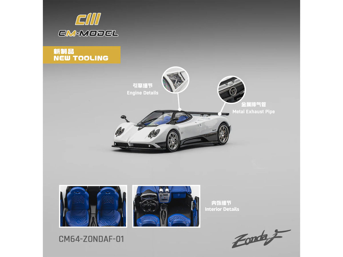 Pagani Zonda F Pearl White with Black Top 1/64 Diecast Model Car by CM Model