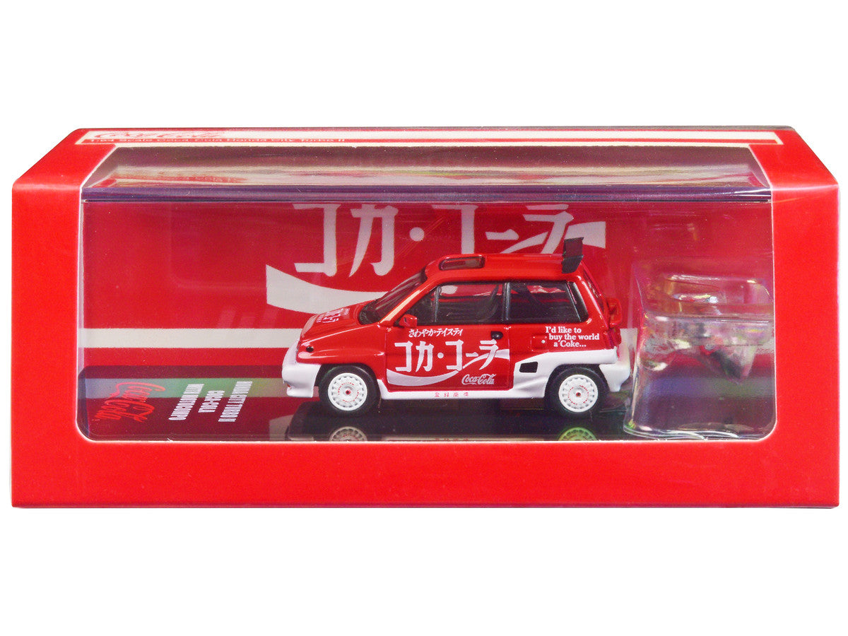 Honda City Turbo II RHD (Right Hand Drive) Red and White "Coca-Cola" with Honda Motocompo Scooter 1/64 Diecast Model Car by Inno Models-0