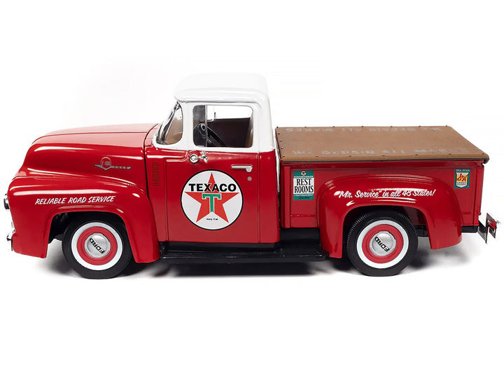 1956 Ford F-100 Pickup Truck Red with White Top "Texaco Reliable Road Service" "Vintage Fuel" Series 1/24 Diecast Model Car by Auto World-1