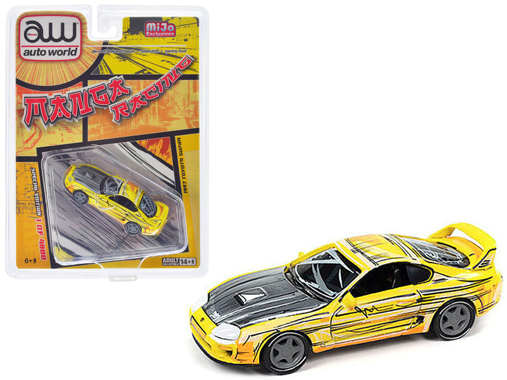 1997 Toyota Supra Yellow with Manga Art Style Graphics Limited Edition to 4800 pieces Worldwide "Manga Racing" Series 1/64 Diecast Model Car by Auto World-0