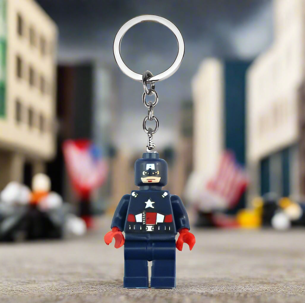 Captain America Custom Keychain - Custom Brick Compatible Minifigure for Lego