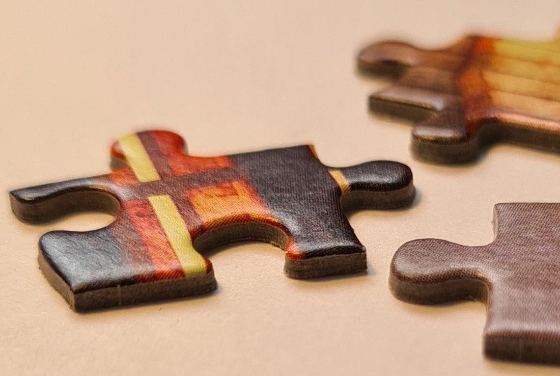 Close-up of Castorland jigsaw puzzle pieces showing piece quality and thickness