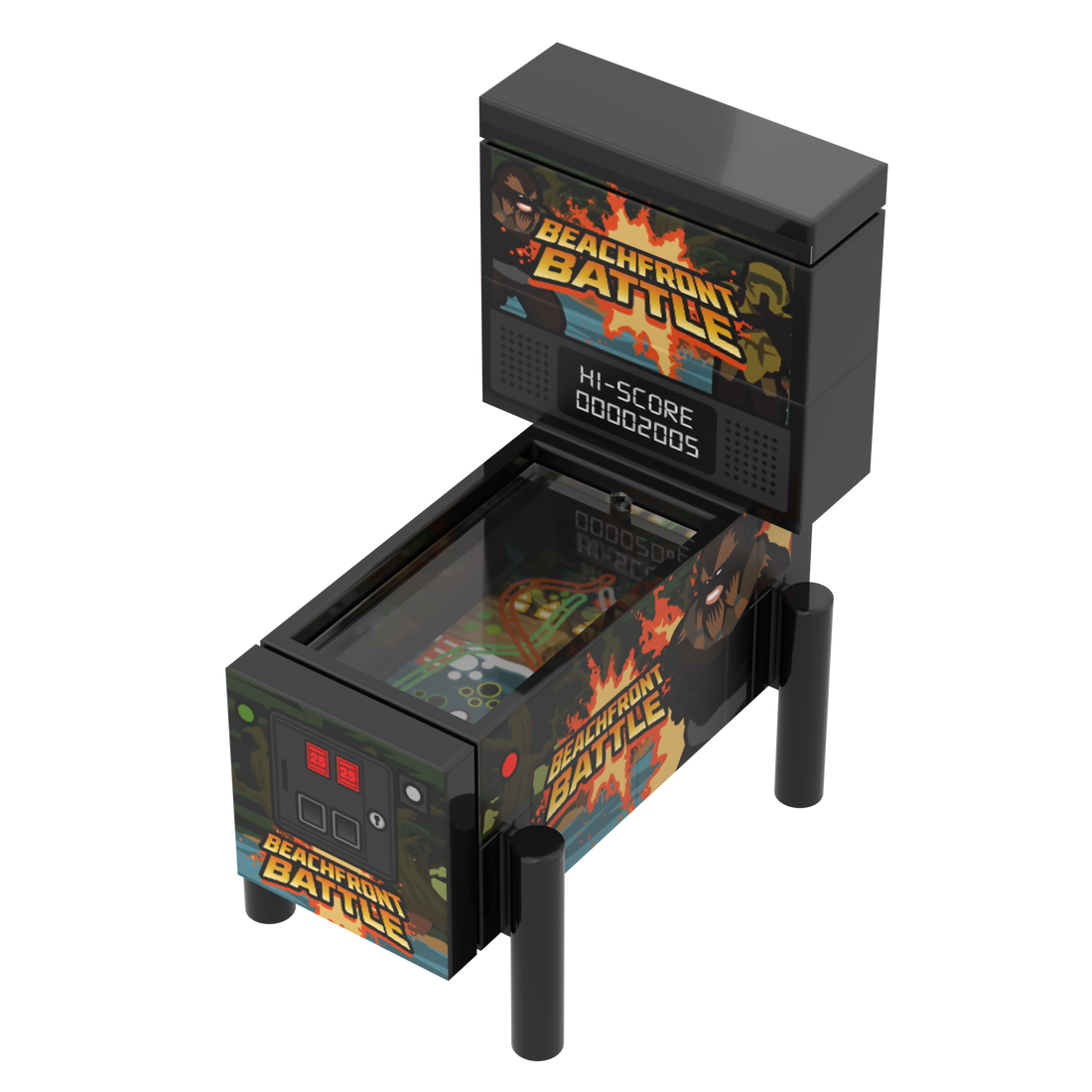 Beachfront Battle Brick Wars LEGO® compatible pinball arcade machine by B3 Customs