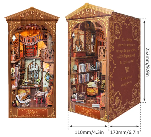 DIY Miniature Dollhouse Kit with Touch Light 3D Wooden Book World Bookshelf Bookcase - Magic Book Nook Dimensions