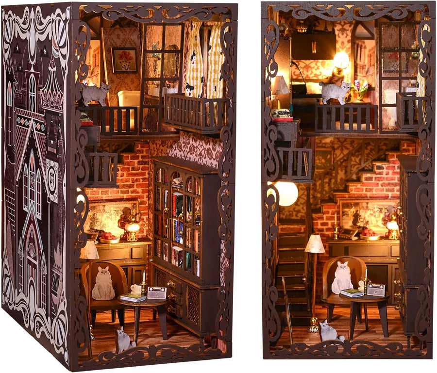 DIY Minature Dollhouse Kit with Touch Light 3D Wooden Book World Bookshelf Bookcase - #9 Secret Castle II