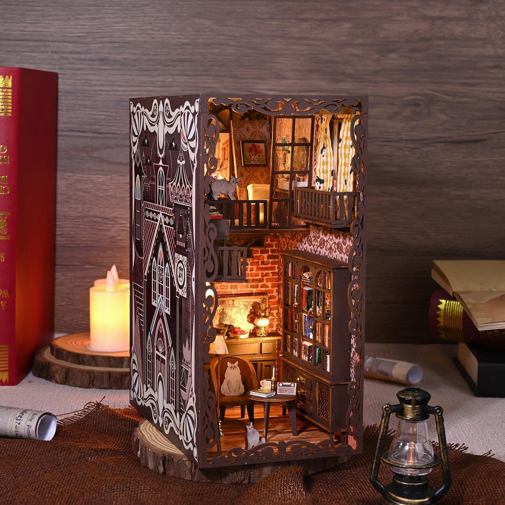 DIY Minature Dollhouse Kit with Touch Light 3D Wooden Book World Bookshelf Bookcase - #9 Secret Castle II Display