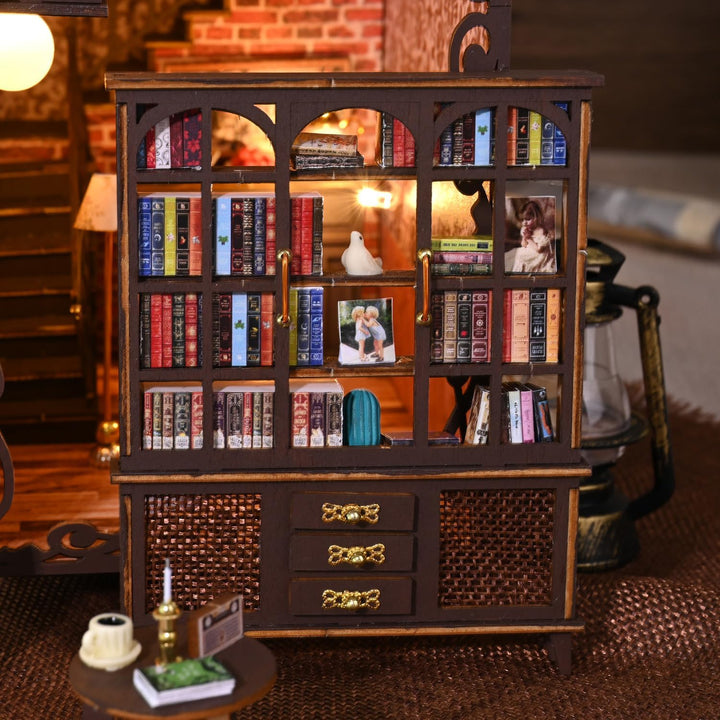 DIY Minature Dollhouse Kit with Touch Light 3D Wooden Book World Bookshelf Bookcase - #9 Secret Castle II Bookcase