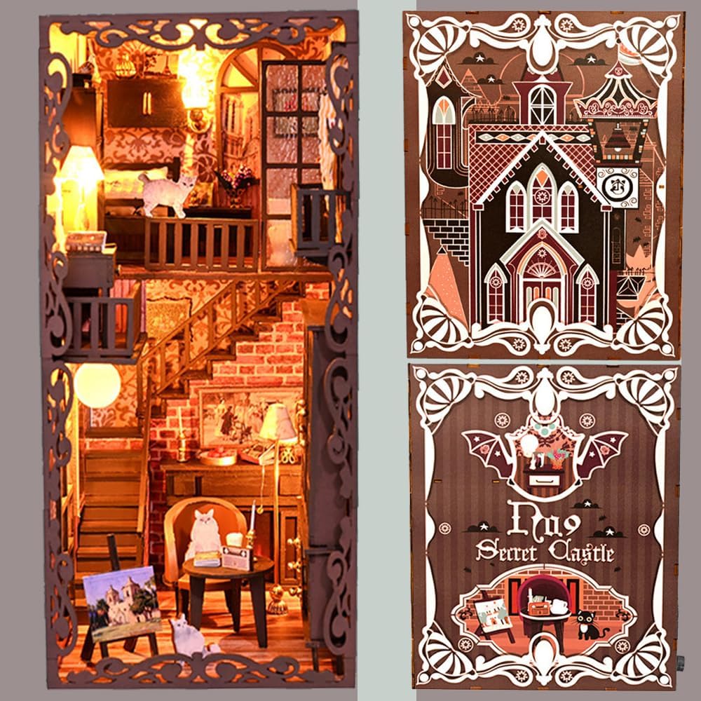 DIY Minature Dollhouse Kit with Touch Light 3D Wooden Book World Bookshelf Bookcase - #9 Secret Castle II Image 4