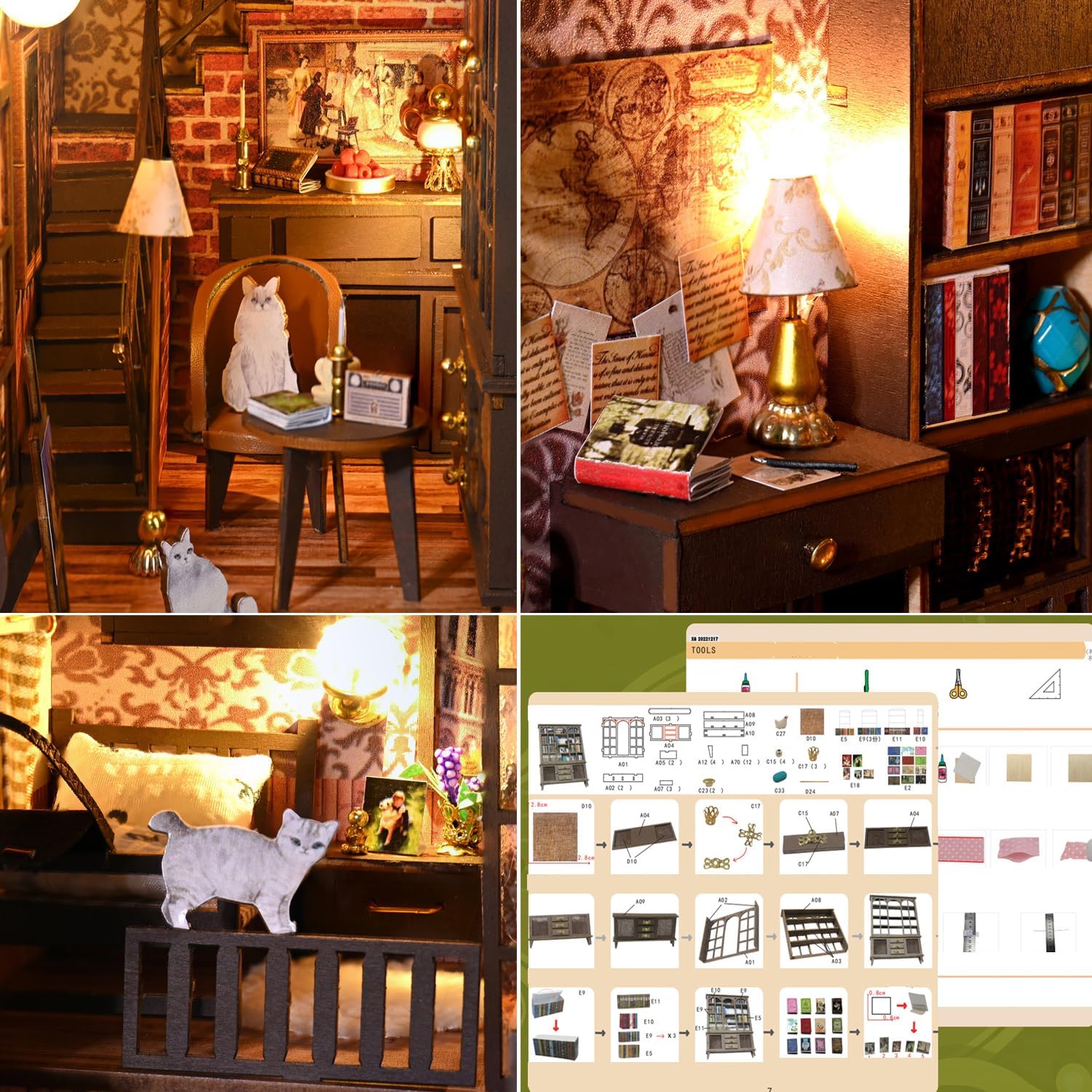 DIY Minature Dollhouse Kit with Touch Light 3D Wooden Book World Bookshelf Bookcase - #9 Secret Castle II Image 5