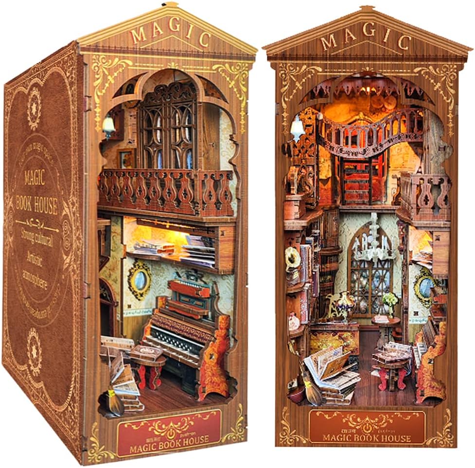 Book Nook Magic Book House Book Case Kit with Touch Light 3D