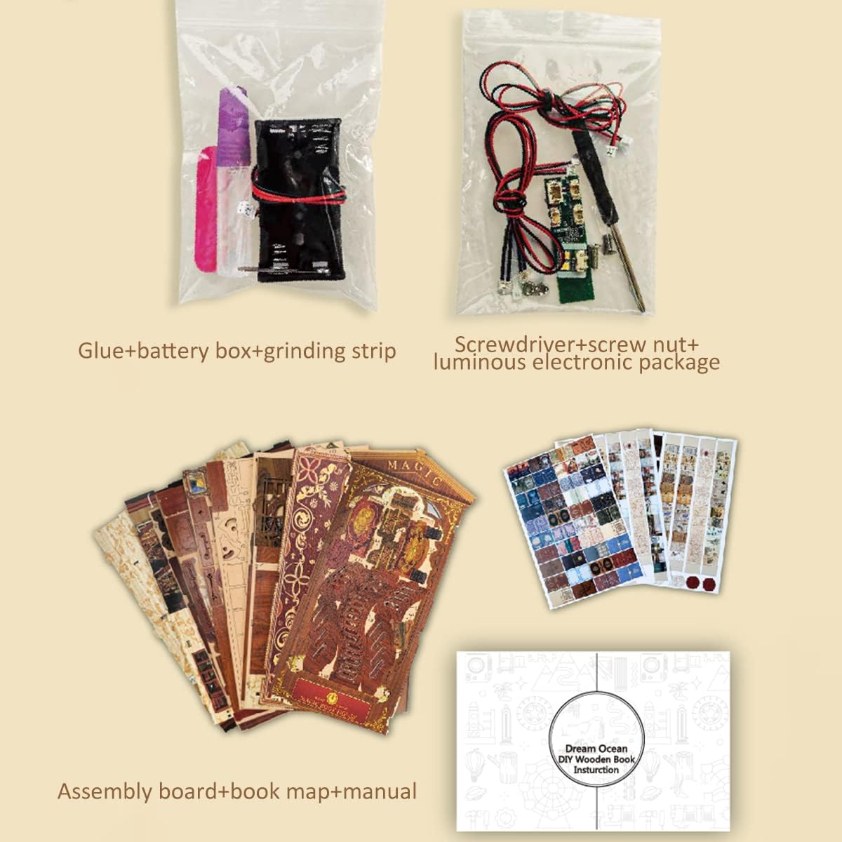 DIY Miniature Dollhouse Kit with Touch Light 3D Wooden Book World Bookshelf Bookcase - Magic Book Nook Pieces 7