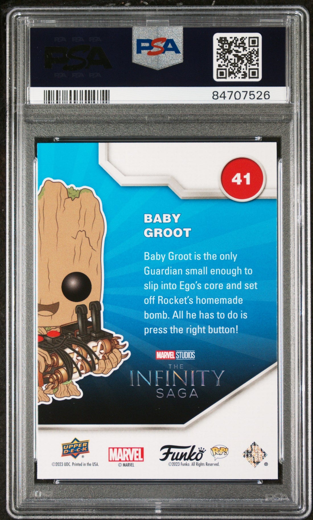 2023 UPPER DECK FUNKO POP MARVEL  BABY GROOT PLATINUM #41  PSA 10 2