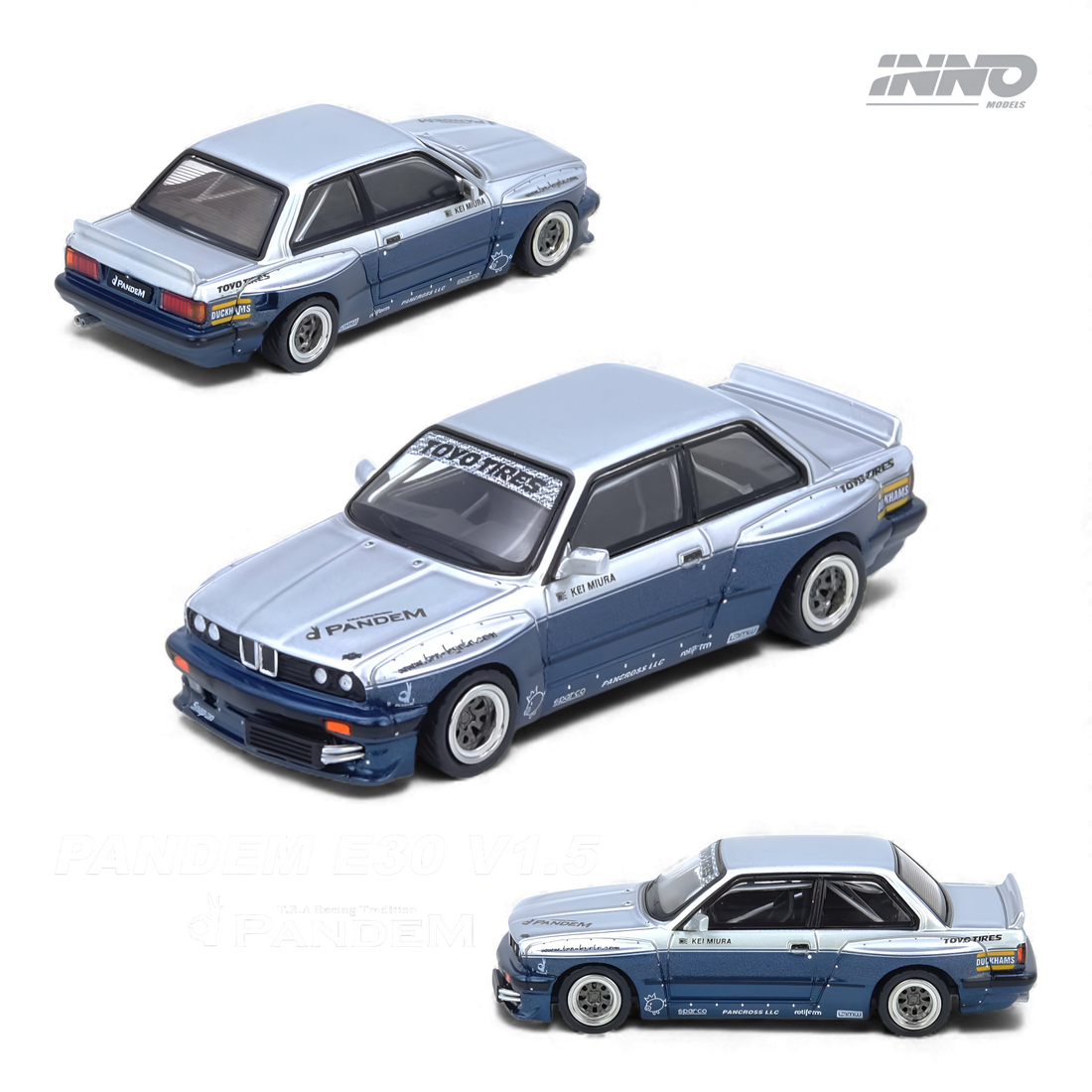 BMW Pandem E30 M3 Silver/Blue 1:64 by INNO64 