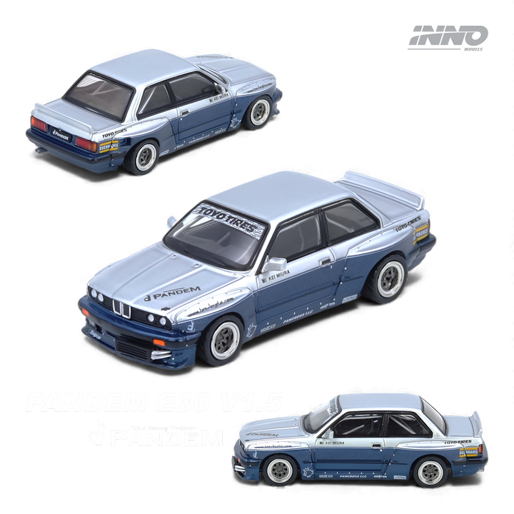 BMW Pandem E30 M3 Silver/Blue 1:64 by INNO64 
