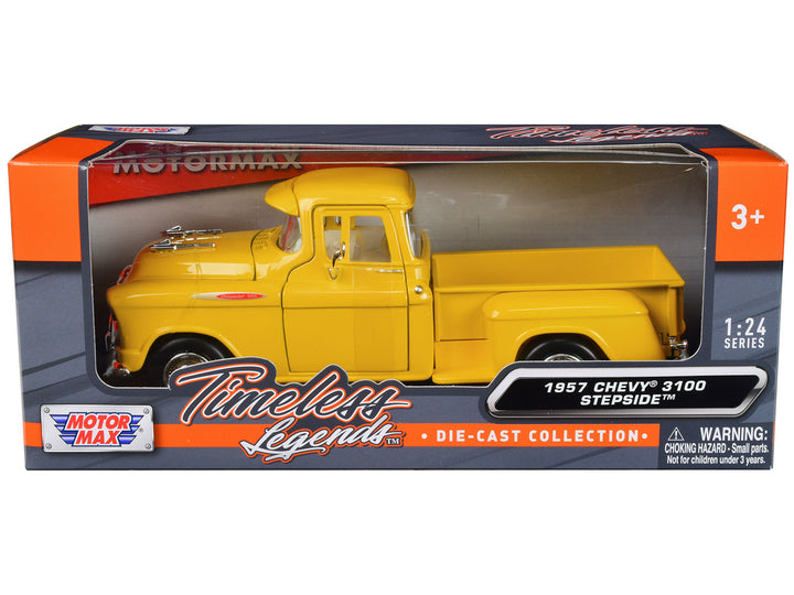 1957 Chevrolet 3100 Stepside Pickup Truck Yellow "Timeless Legends" Series 1/24 Diecast Model Car by Motormax-0