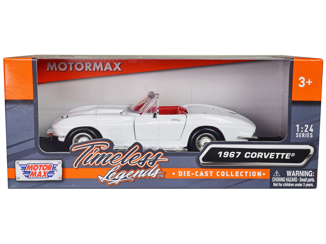 1967 Chevrolet Corvette C2 Convertible White with Red Interior "Timeless Legends" Series 1/24 Diecast Model Car by Motormax-0