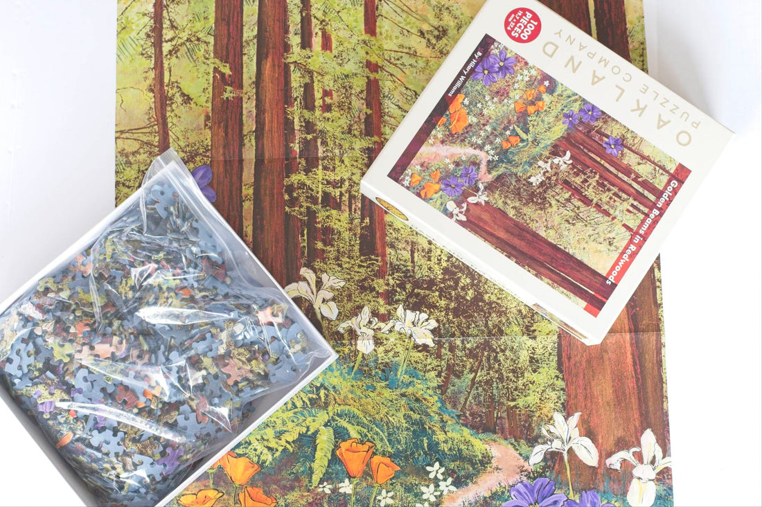 Golden Beams in Redwoods Puzzle – 1000 Pieces of California Forest Art by Hilary Williams 4