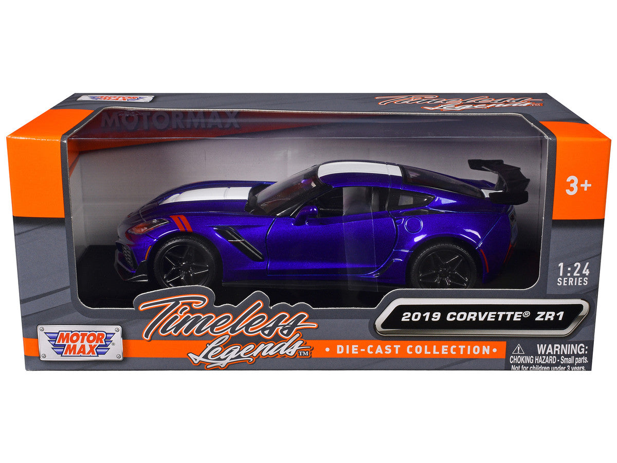 2019 Chevrolet Corvette ZR1 Blue Metallic and White "Timeless Legends" Series 1/24 Diecast Model Car by Motormax-0