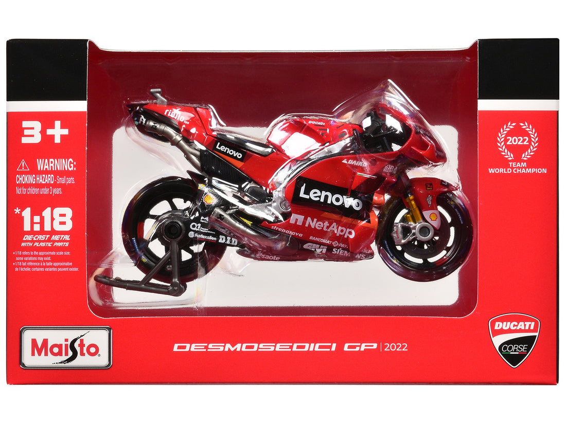 Ducati Desmosedici GP #43 Jack Miller and #63 Francesco Bagnaia "Ducati Lenovo Team" Team Champions "MotoGP World Championship" (2022) Set of 2 Motorcycles 1/18 Diecast Models by Maisto-2