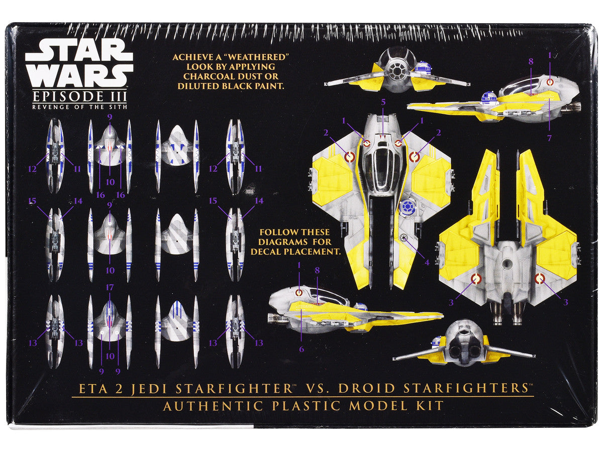 Skill 2 Model Kit ETA 2 Jedi Starfighter VS. Droid Starfighters 4 Model Set "Star Wars: Episode III - Revenge of the Sith" (2005) Movie 1/48 Scale Model by AMT-3