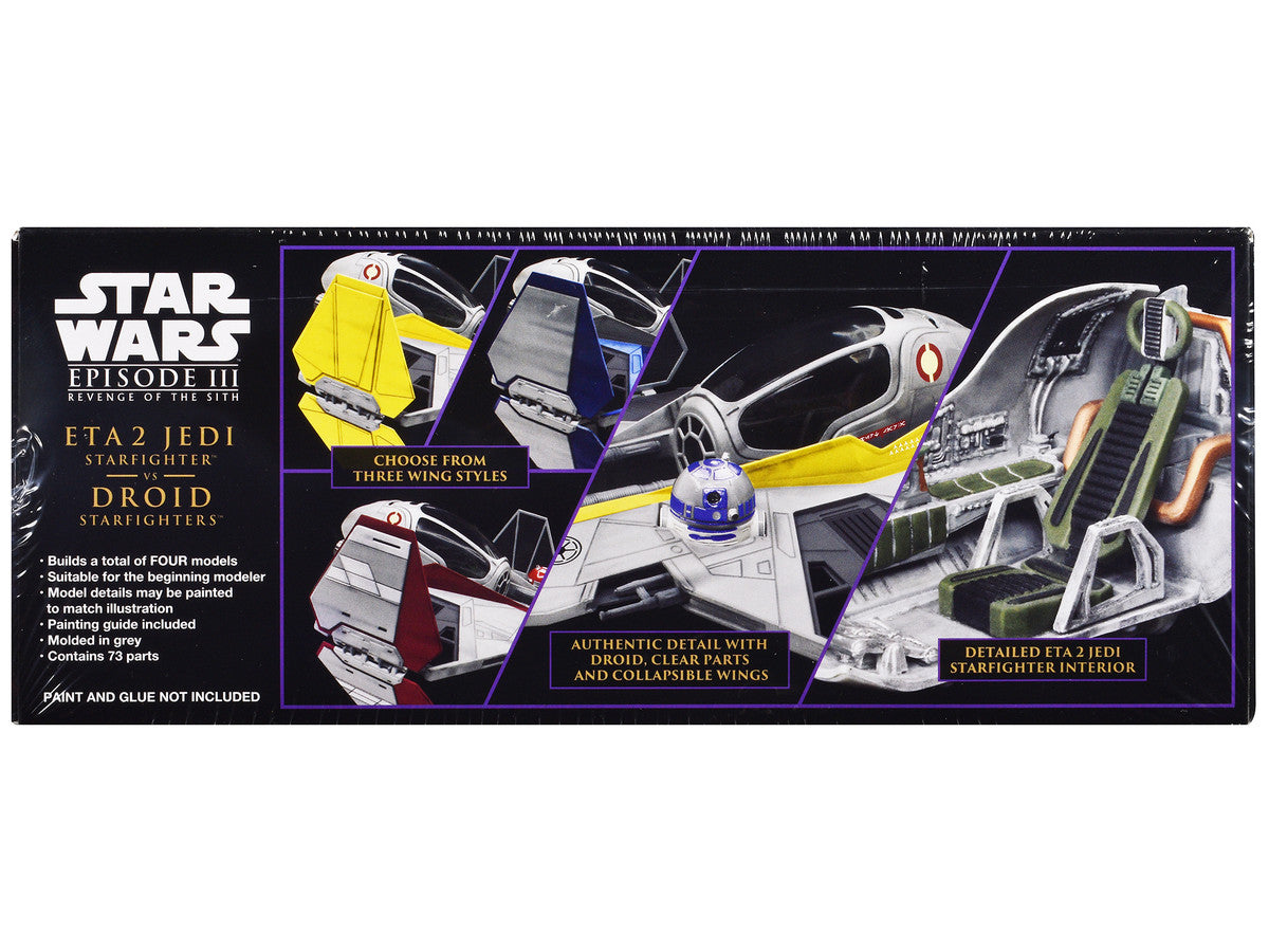 Skill 2 Model Kit ETA 2 Jedi Starfighter VS. Droid Starfighters 4 Model Set "Star Wars: Episode III - Revenge of the Sith" (2005) Movie 1/48 Scale Model by AMT-1