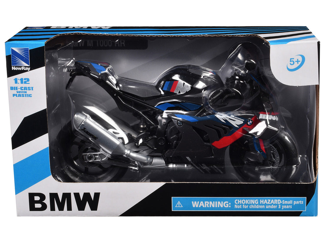 BMW M 1000 RR Motorcycle Black with Red and Blue Stripes 1/12 Diecast Model by New Ray-2