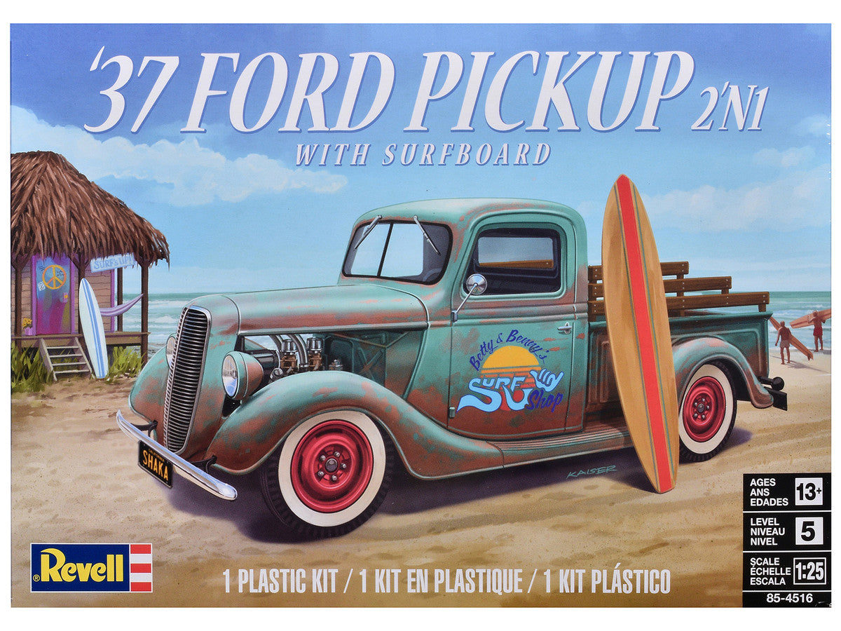 Level 5 Model Kit 1937 Ford Pickup Truck with Surfboard 2-in-1 Kit 1/25 Scale Model by Revell-0
