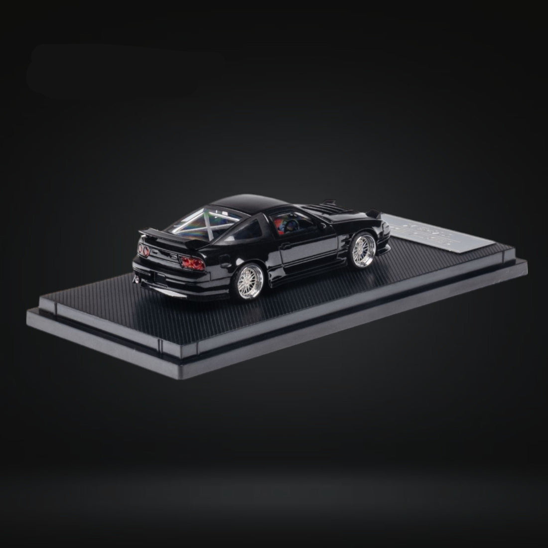 Nissan Custom 180SX Type X Metallic Black 1:64 by MicroTurbo MT64180SXBLK Mounted Angled Rear View