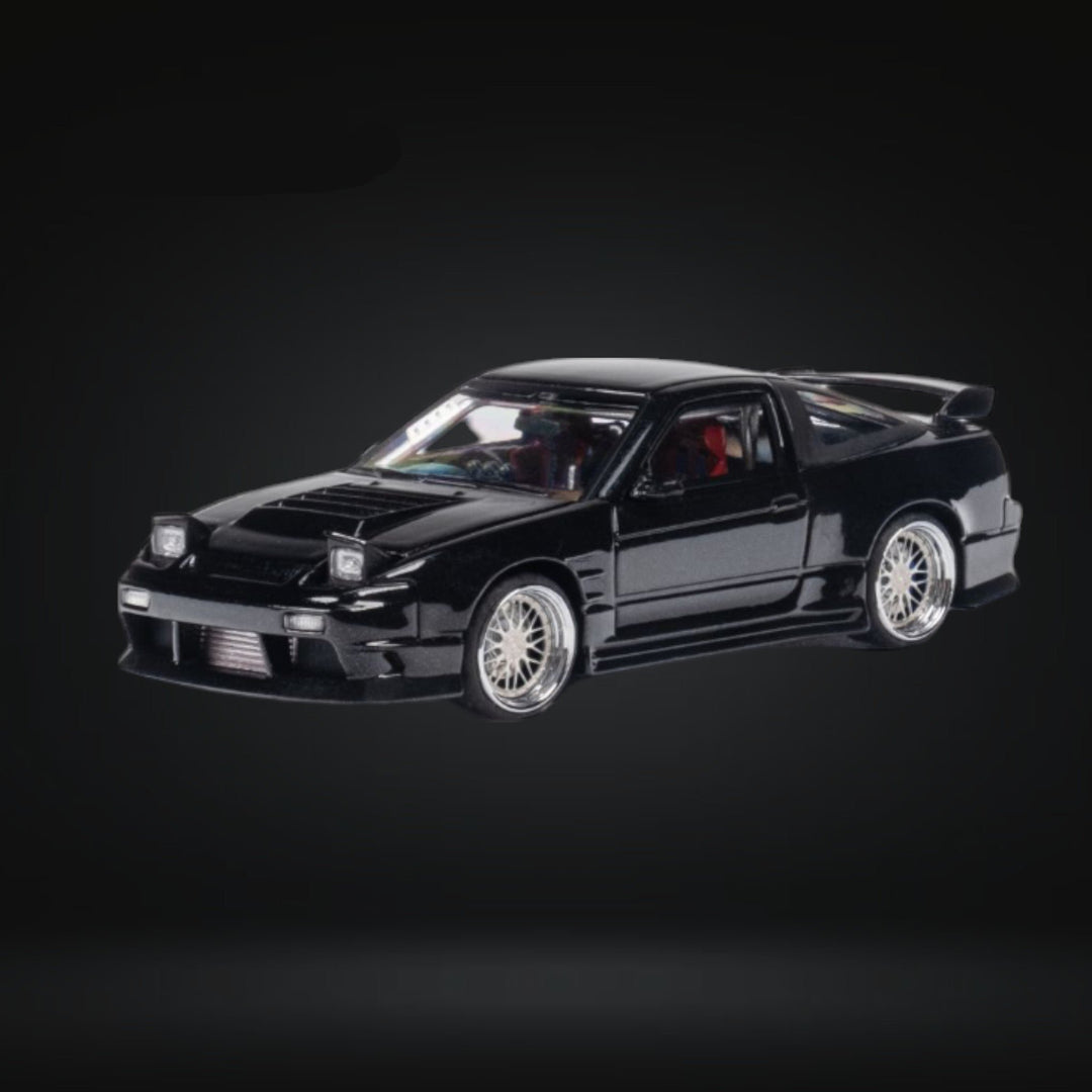 Nissan Custom 180SX Type X Metallic Black 1:64 by MicroTurbo MT64180SXBLK Angled Driver Front View