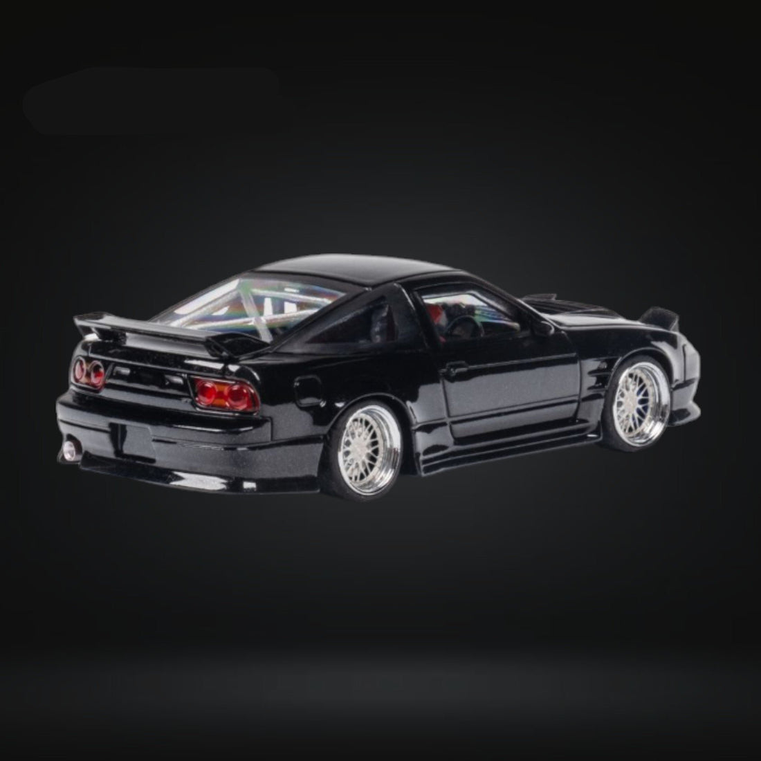 Nissan Custom 180SX Type X Metallic Black 1:64 by MicroTurbo MT64180SXBLK Angled Rear View