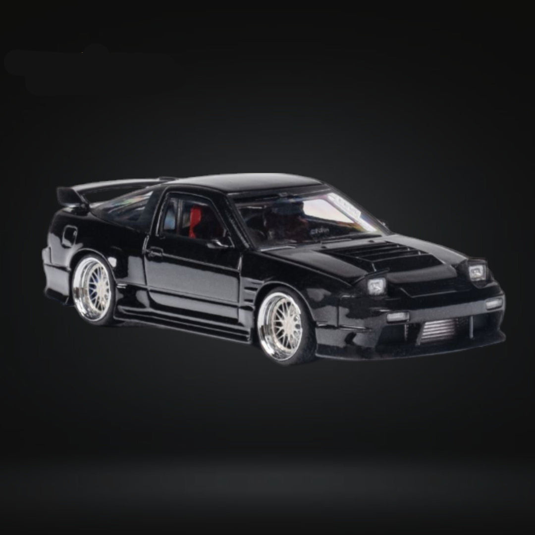 Nissan Custom 180SX Type X Metallic Black 1:64 by MicroTurbo MT64180SXBLK Angled Passenger Side View