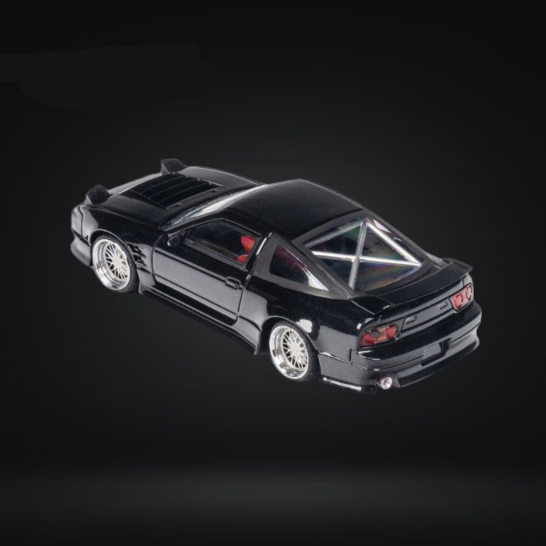 Nissan Custom 180SX Type X Metallic Black 1:64 by MicroTurbo MT64180SXBLK Top View Angled