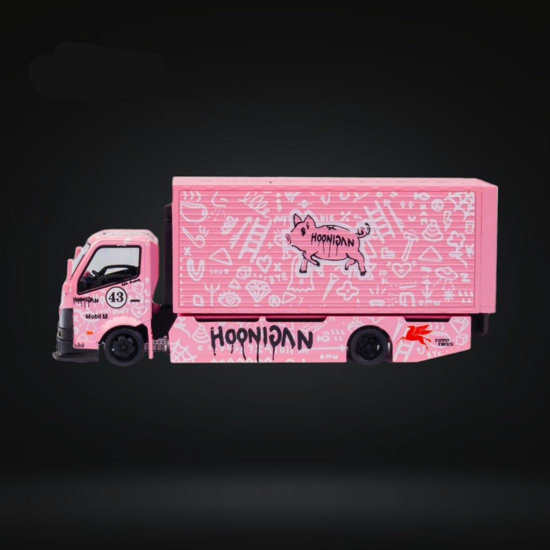 HINO 300 Custom Box Truck in Pink #43 Livery 1:64 by MicroTurbo MT6404B5 Side View