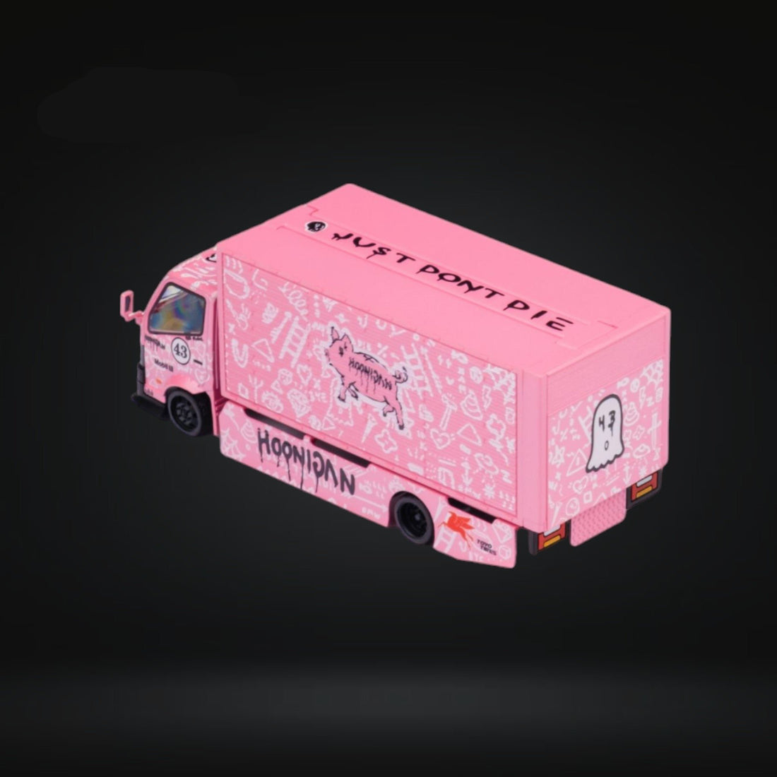 HINO 300 Custom Box Truck in Pink #43 Livery 1:64 by MicroTurbo MT6404B5 Angled Rear View