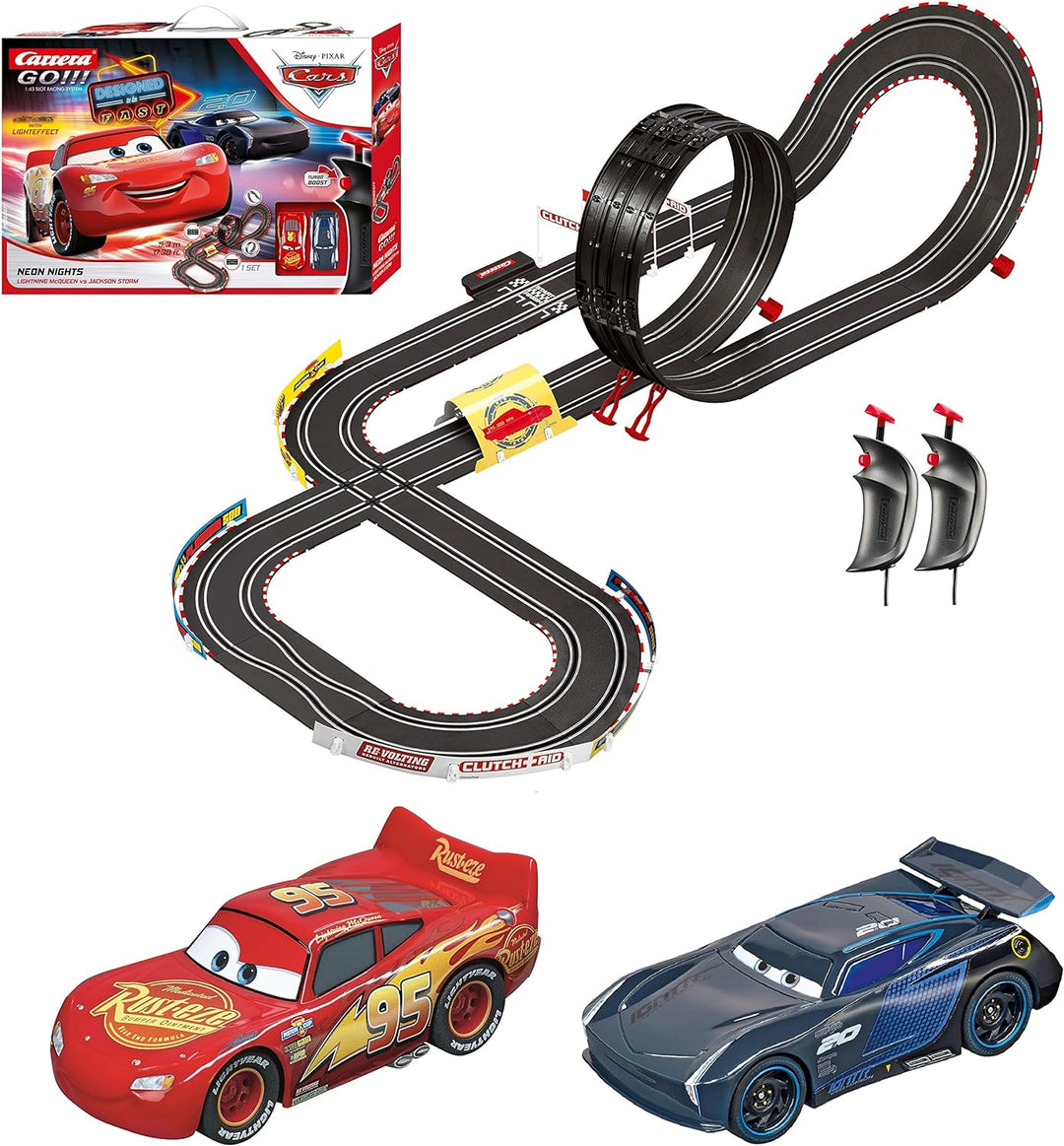 Disney Pixar Cars Neon Nights - Slot Car Track Set for Children, Includes 2 Controllers and 2 Cars in 1:43 Scale Track Layout View 20062477