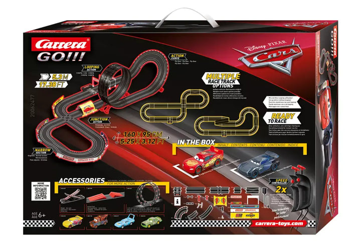 Disney Pixar Cars Neon Nights - Slot Car Track Set for Children, Includes 2 Controllers and 2 Cars in 1:43 Scale 20062477 What's in the Box