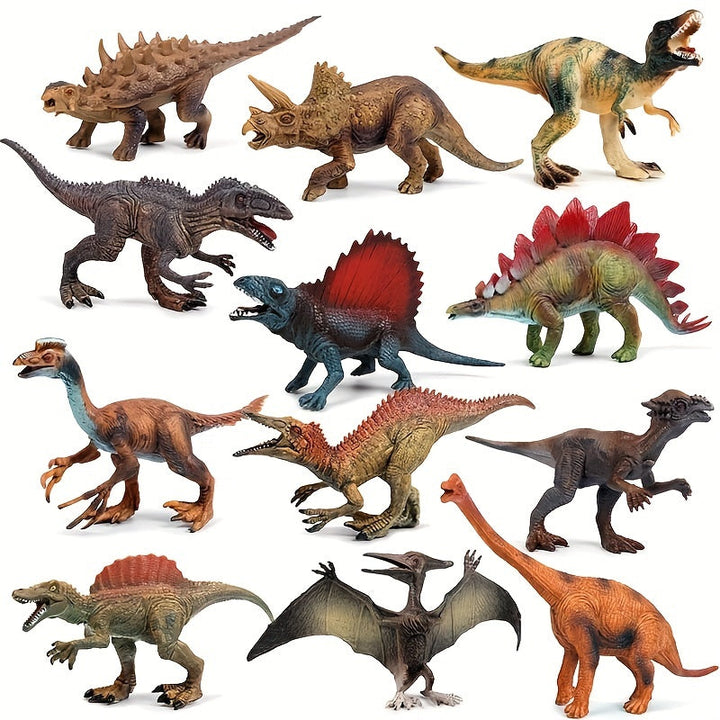 Realistic T-Rex dinosaur action figure set with multiple prehistoric dinosaur models