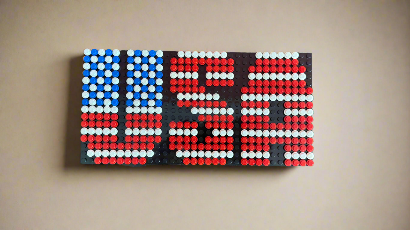 Build-It-Yourself DIY USA Flag Brick Sign Kit – 32x16 Studs | Red, White & Blue Mosaic on Black Base