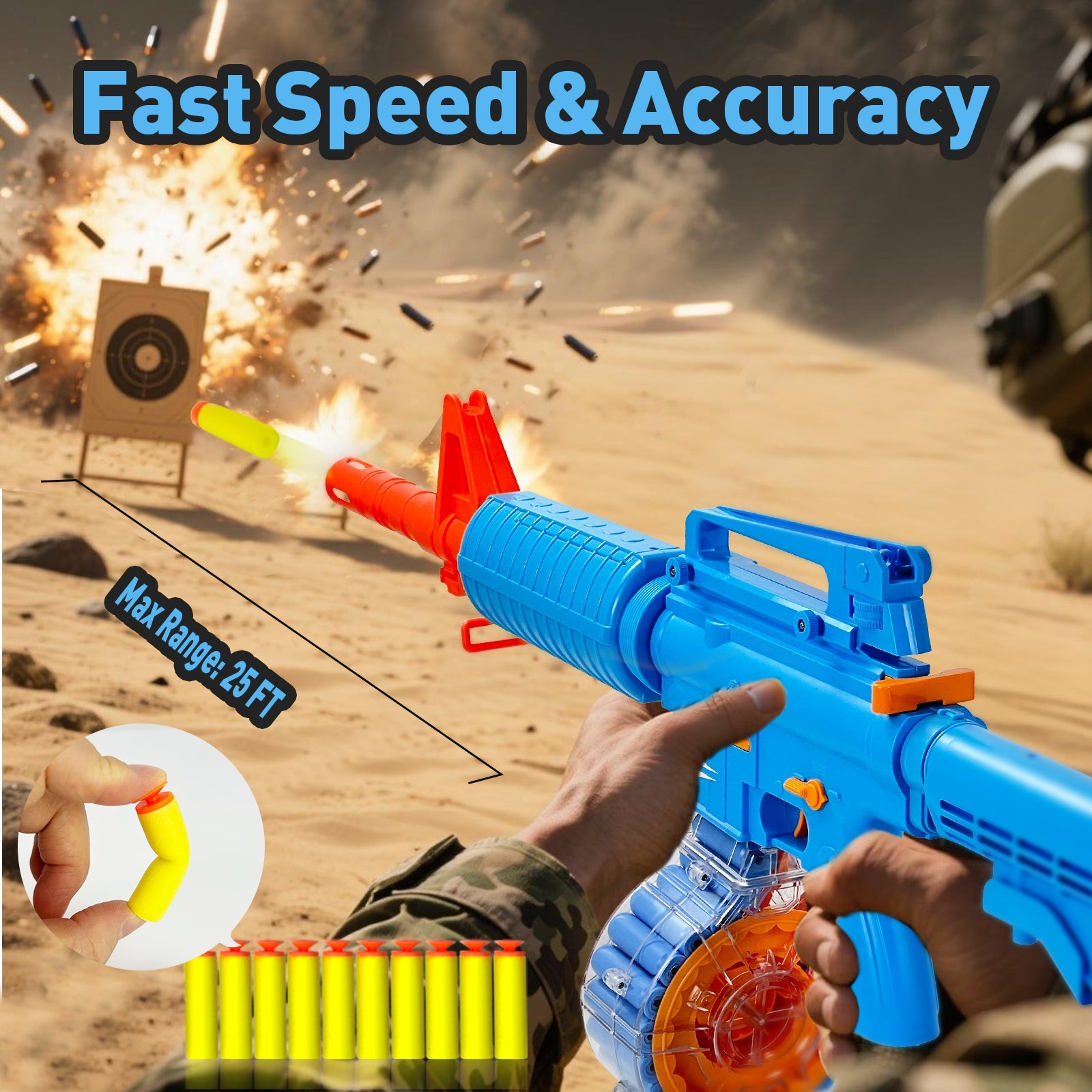 Toy Gun Semi-Automatic with Rechargeable Battery, 22-Round Magazine, Shell Ejection Feature, Quick Loader, and High-Speed Accuracy 6