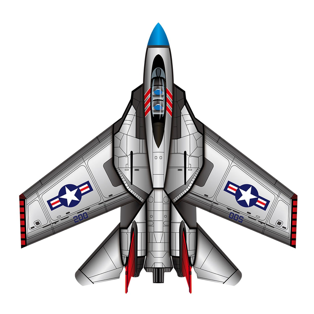 Kite - SuperSized Fighter Jet Nylon Kite w/ 3D Cockpit, 57 Inches Wide