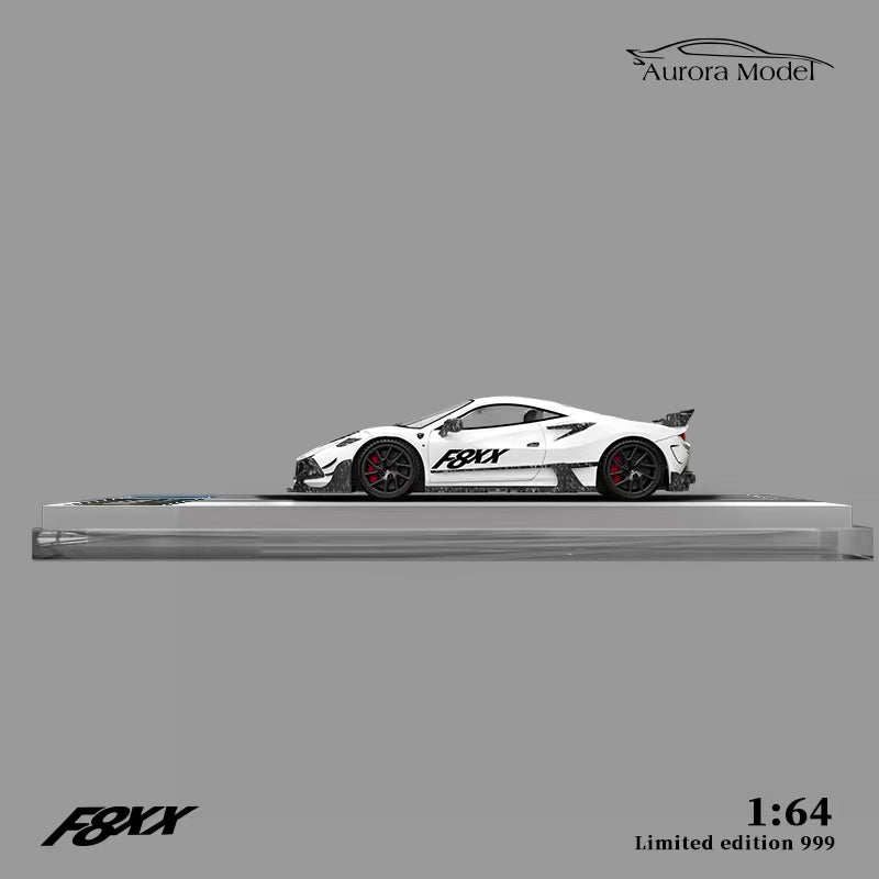 Ferrari F8 Tributo Mansory F8XX 1:64 Scale Diecast Model by Aurora Model Side View in Pearl White