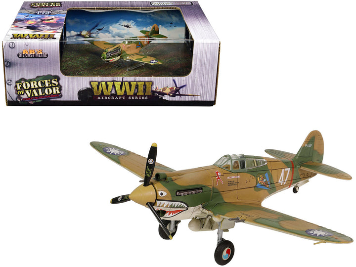 Curtiss P-40B HAWK 81A-2 Aircraft Fighter "3rd Pursuit Squadron American Volunteer Group P-8127 Serial : 47 China" (June 1942) "WW2 Aircrafts Series" 1/72 Diecast Model by Forces of Valor-0