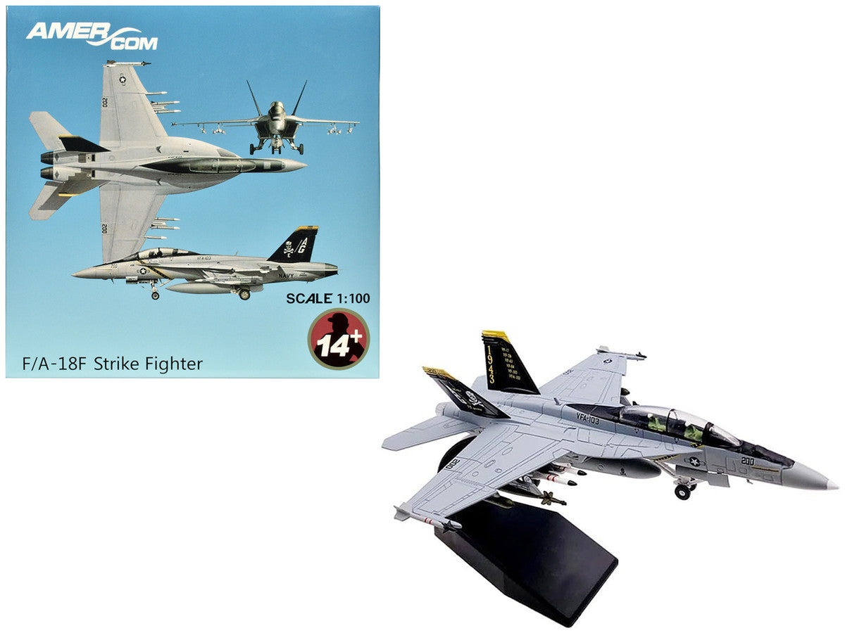 Boeing F/A-18F Super Hornet Fighter Aircraft "VFA-103 Jolly Rogers 75th Anniversary" (2018) United States Navy 1/100 Diecast Model Airplane-0