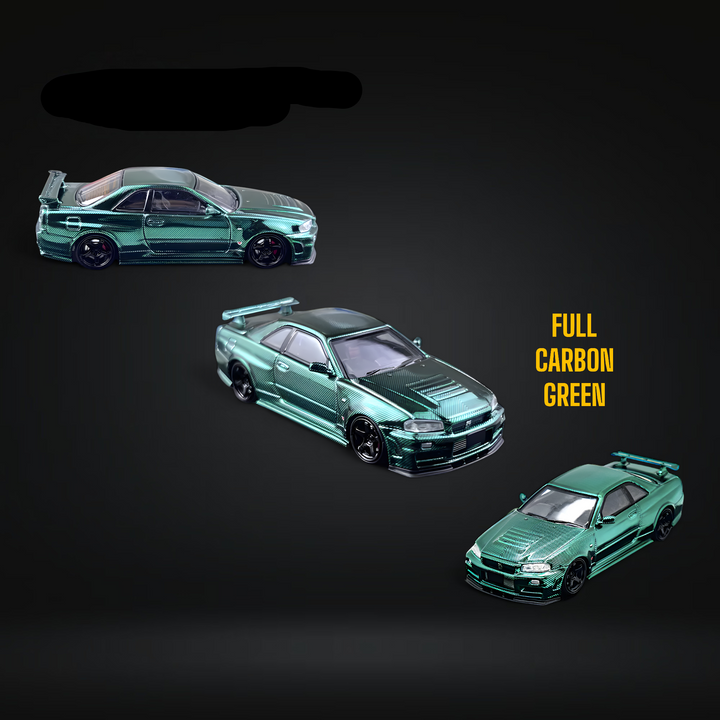 Nissan Skyline GT-R R34 Nismo Z-Tune Full Chrome Green Carbon 1:64 by Fuji